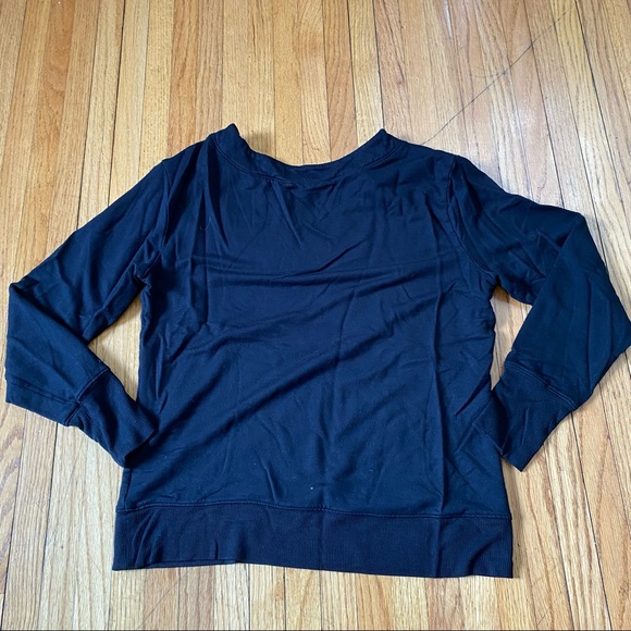 Athleta Black Zip Shoulder Boat Neck Pullover Women's S Modal Blend Sweatshirt - Picture 6 of 10